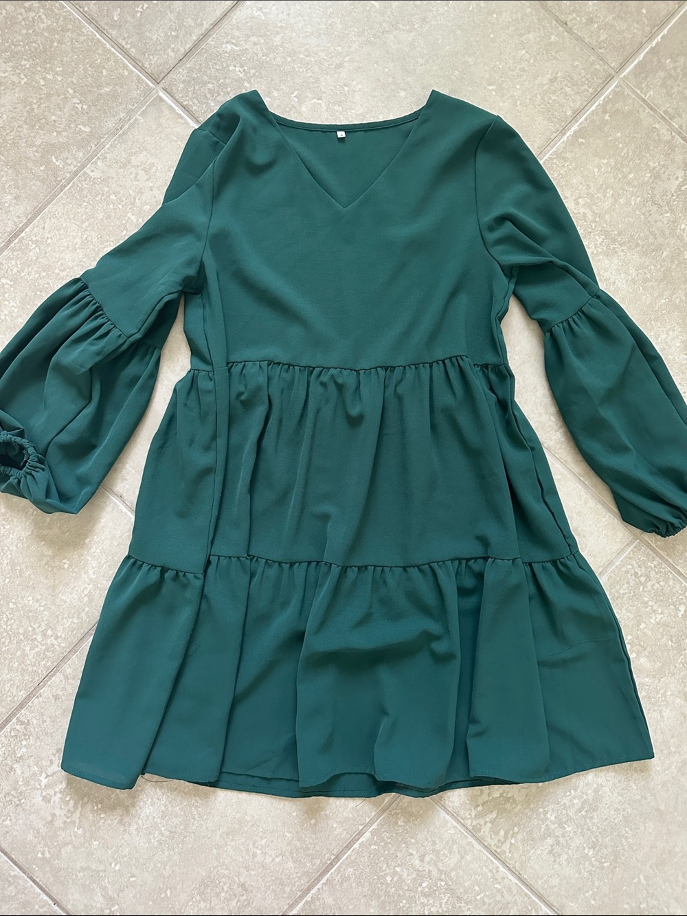 Women's Dark Green Tiered V-Neck Casual Dress